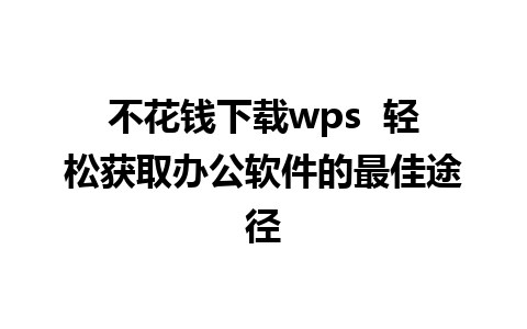 不花钱下载wps  轻松获取办公软件的最佳途径