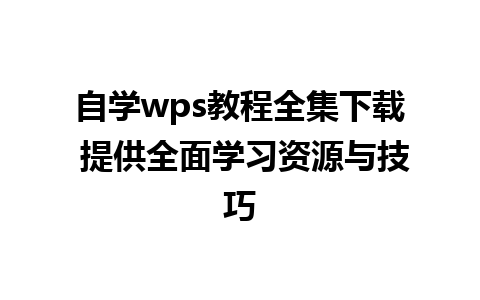 自学wps教程全集下载 提供全面学习资源与技巧