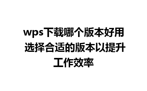 wps下载哪个版本好用 选择合适的版本以提升工作效率