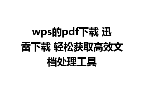 wps的pdf下载 迅雷下载 轻松获取高效文档处理工具