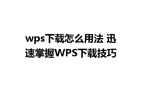 wps下载怎么用法 迅速掌握WPS下载技巧