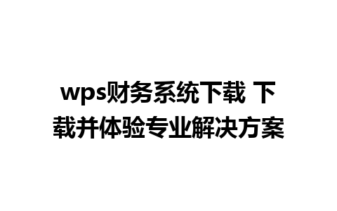 wps财务系统下载 下载并体验专业解决方案