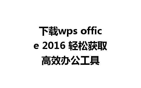 下载wps office 2016 轻松获取高效办公工具