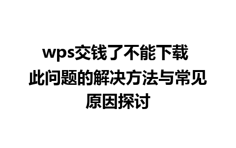 wps交钱了不能下载 此问题的解决方法与常见原因探讨