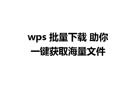 wps 批量下载 助你一键获取海量文件