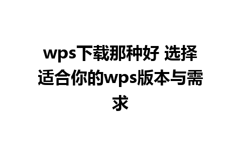 wps下载那种好 选择适合你的wps版本与需求