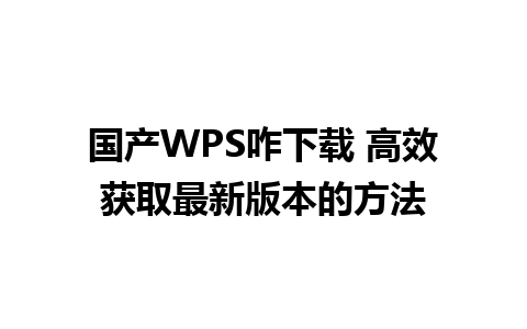 国产WPS咋下载 高效获取最新版本的方法