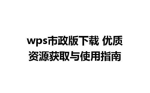 wps市政版下载 优质资源获取与使用指南