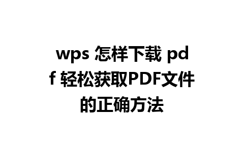 wps 怎样下载 pdf 轻松获取PDF文件的正确方法