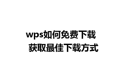 wps如何免费下载  获取最佳下载方式 