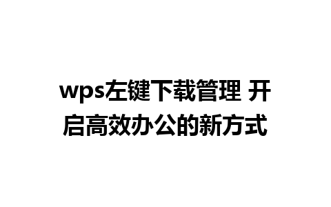 wps左键下载管理 开启高效办公的新方式