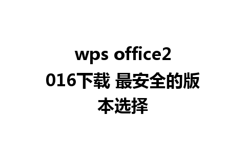 wps office2016下载 最安全的版本选择