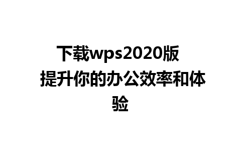 下载wps2020版  提升你的办公效率和体验