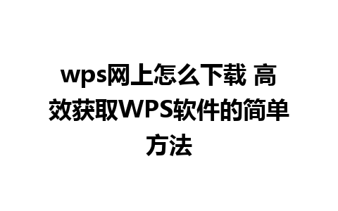 wps网上怎么下载 高效获取WPS软件的简单方法