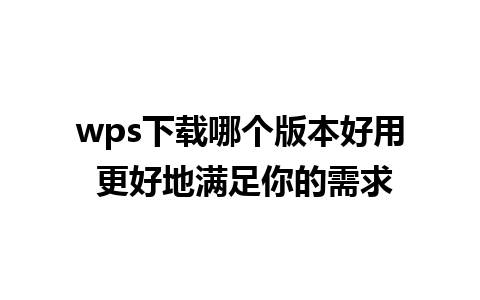 wps下载哪个版本好用 更好地满足你的需求