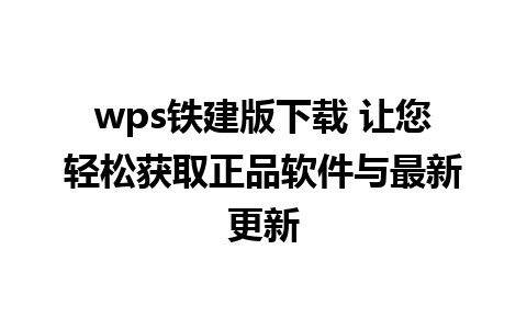 wps铁建版下载 让您轻松获取正品软件与最新更新