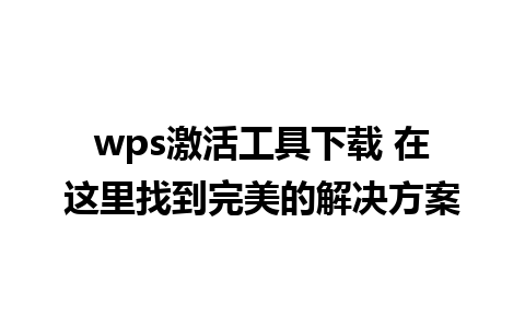 wps激活工具下载 在这里找到完美的解决方案