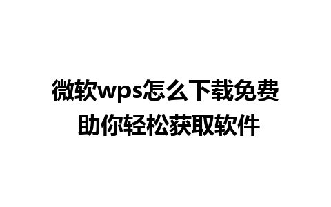 微软wps怎么下载免费 助你轻松获取软件