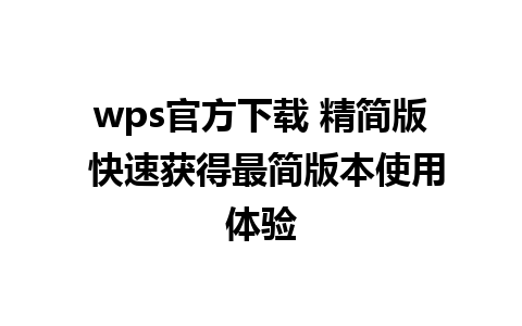 wps官方下载 精简版 快速获得最简版本使用体验