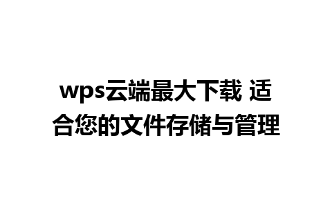 wps云端最大下载 适合您的文件存储与管理