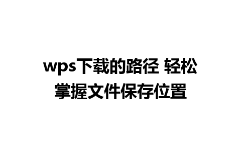 wps下载的路径 轻松掌握文件保存位置