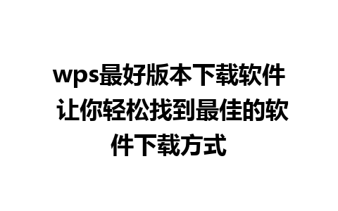 wps最好版本下载软件 让你轻松找到最佳的软件下载方式