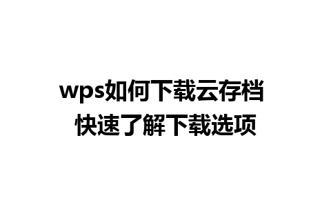 wps如何下载云存档 快速了解下载选项