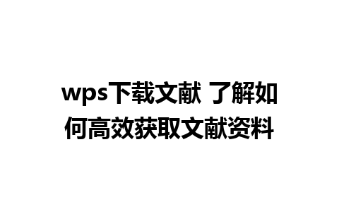 wps下载文献 了解如何高效获取文献资料