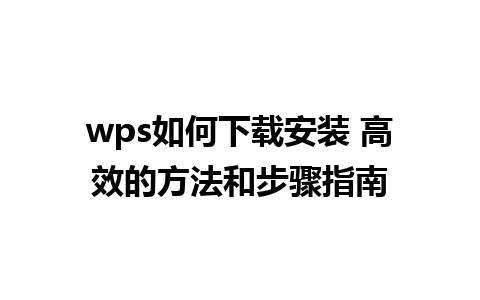 wps如何下载安装 高效的方法和步骤指南