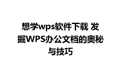 想学wps软件下载 发掘WPS办公文档的奥秘与技巧