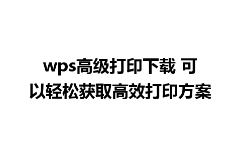 wps高级打印下载 可以轻松获取高效打印方案