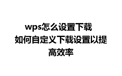 wps怎么设置下载  如何自定义下载设置以提高效率