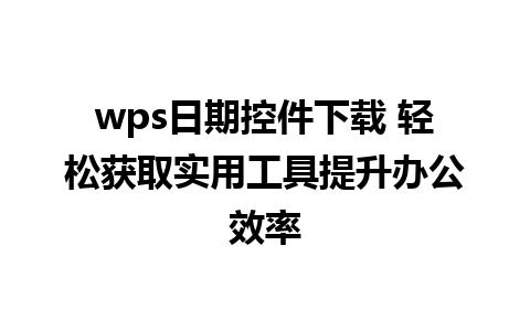 wps日期控件下载 轻松获取实用工具提升办公效率