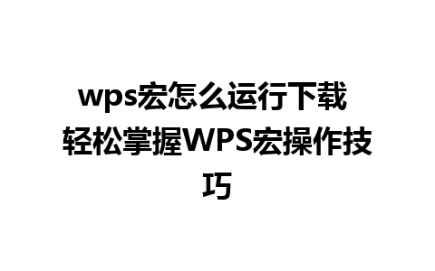 wps宏怎么运行下载 轻松掌握WPS宏操作技巧