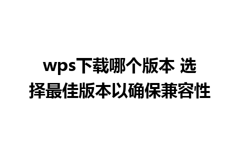 wps下载哪个版本 选择最佳版本以确保兼容性