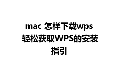 mac 怎样下载wps 轻松获取WPS的安装指引