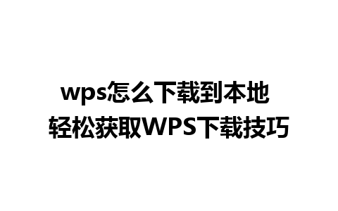 wps怎么下载到本地 轻松获取WPS下载技巧