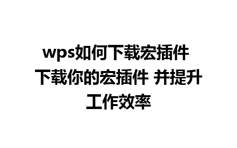 wps如何下载宏插件 下载你的宏插件 并提升工作效率