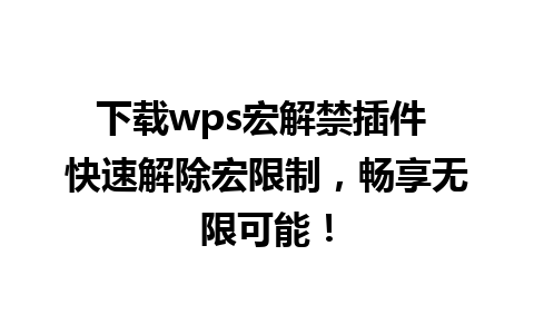 下载wps宏解禁插件 快速解除宏限制，畅享无限可能！