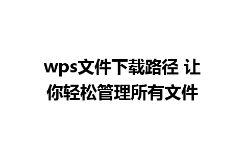 wps文件下载路径 让你轻松管理所有文件