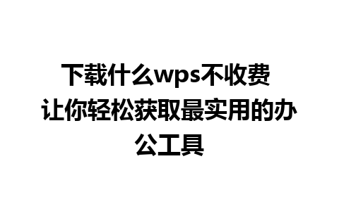 下载什么wps不收费 让你轻松获取最实用的办公工具