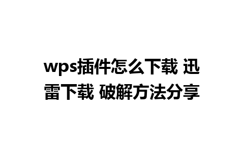 wps插件怎么下载 迅雷下载 破解方法分享