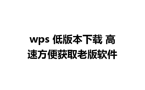 wps 低版本下载 高速方便获取老版软件