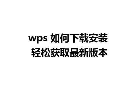 wps 如何下载安装 轻松获取最新版本