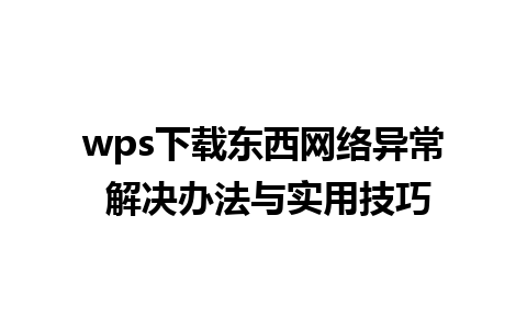 wps下载东西网络异常 解决办法与实用技巧