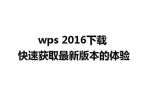 wps 2016下载 快速获取最新版本的体验