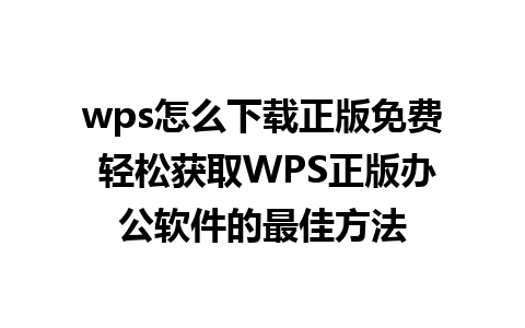 wps怎么下载正版免费 轻松获取WPS正版办公软件的最佳方法