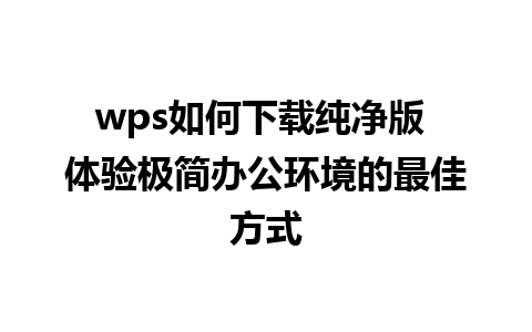 wps如何下载纯净版 体验极简办公环境的最佳方式