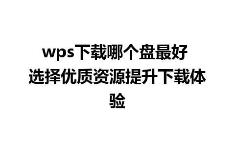 wps下载哪个盘最好 选择优质资源提升下载体验