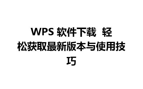 WPS 软件下载  轻松获取最新版本与使用技巧